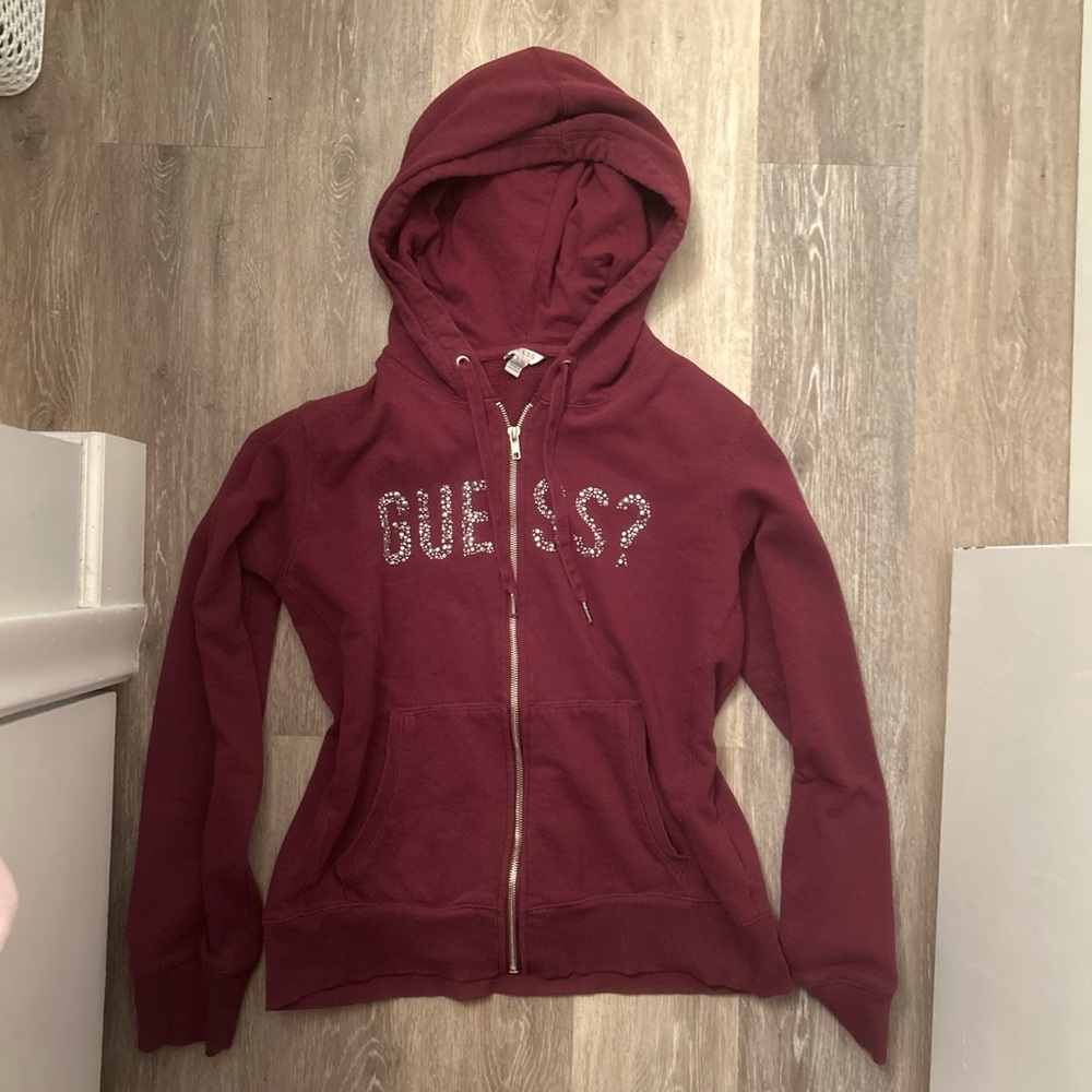 Guess Burgundy Zip-Up Hoodie